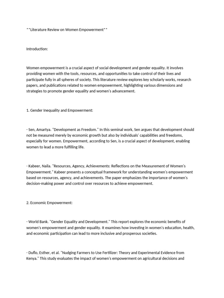 Literature Review on Women's Empowerment | PDF | Violence | Gender Equality