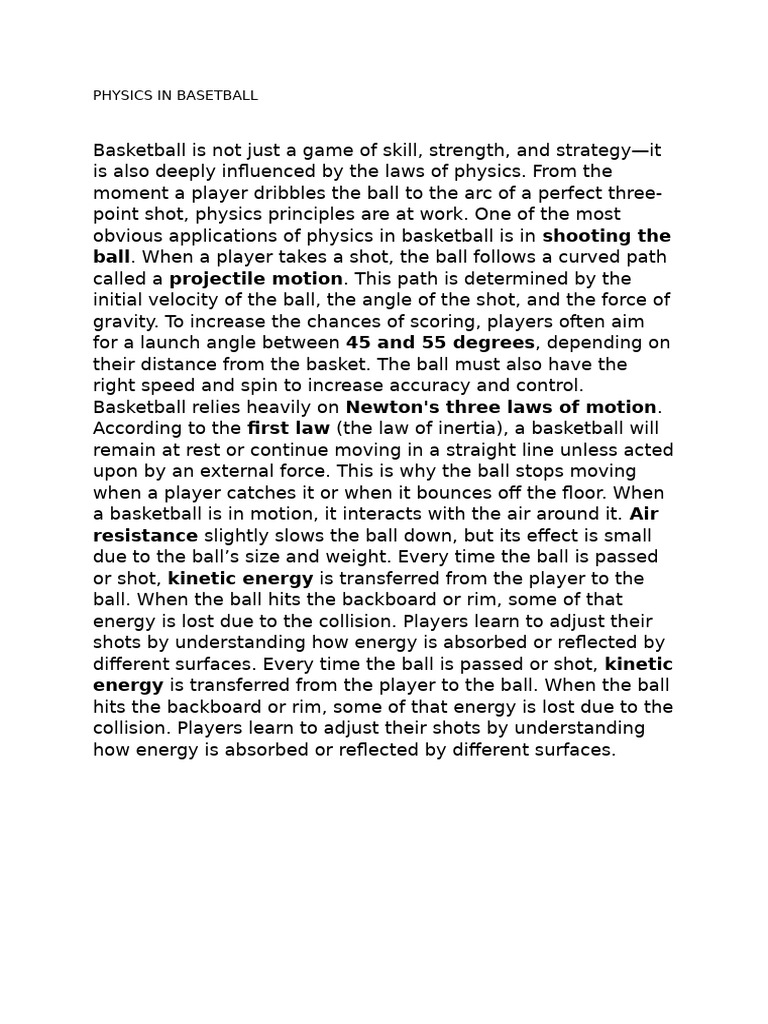 Physics Principles in Basketball | PDF