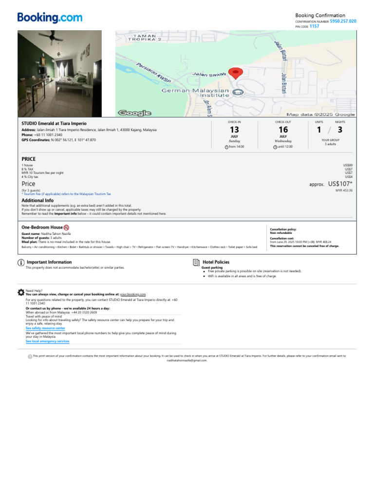 STUDIO Emerald Booking Confirmation | PDF