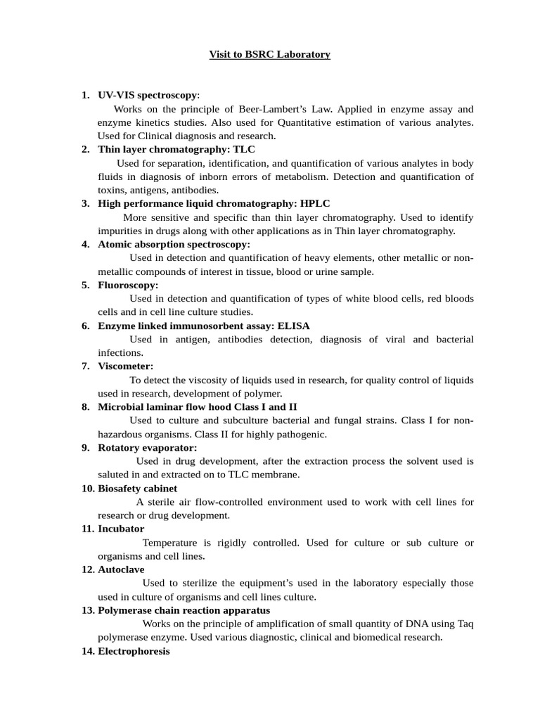 BSRC Laboratory Equipment Overview | PDF | Elisa | Thin Layer ...