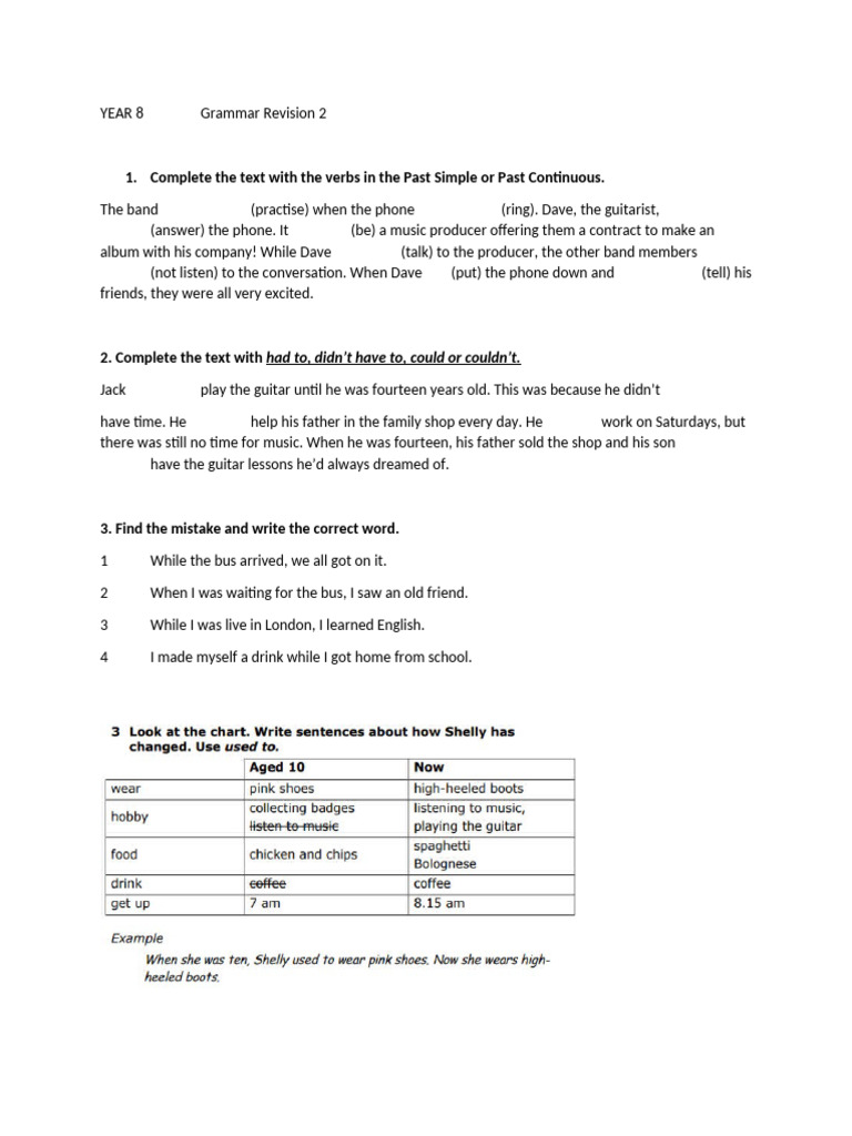 Year 8 Grammar Revision Exercises | PDF