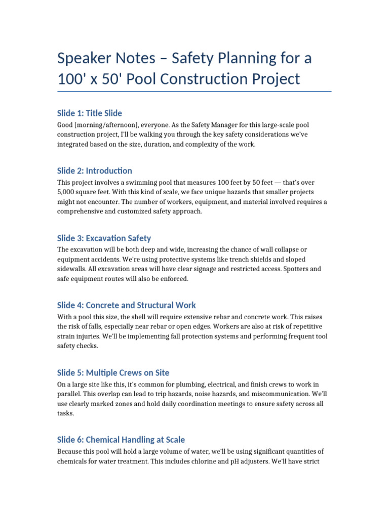 Safety Planning for Large Pool Construction | PDF | Occupational Safety ...