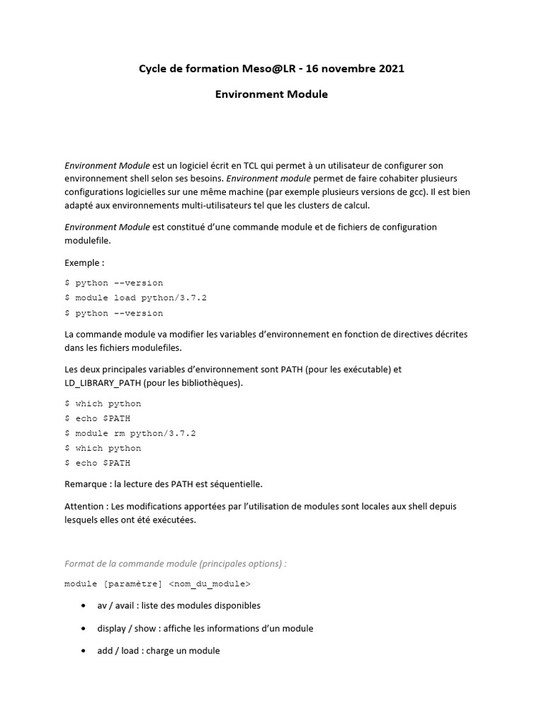 Guide sur l'utilisation d'Environment Module | PDF | Python (Langage de ...