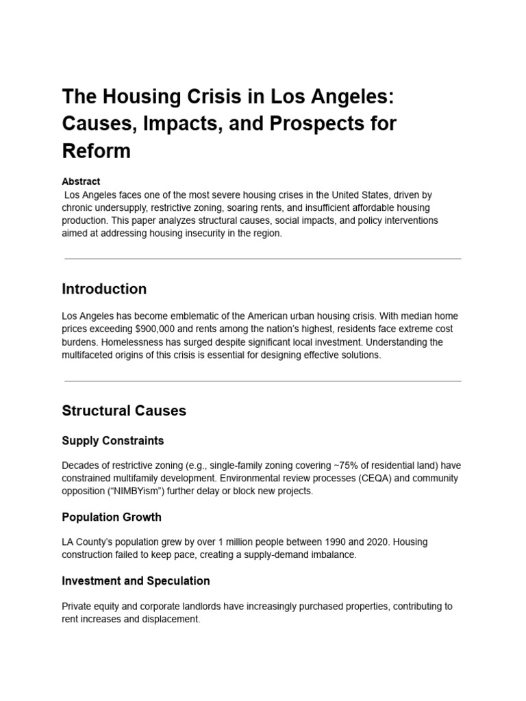 LA Housing Crisis: Causes and Solutions | PDF | Affordable Housing ...
