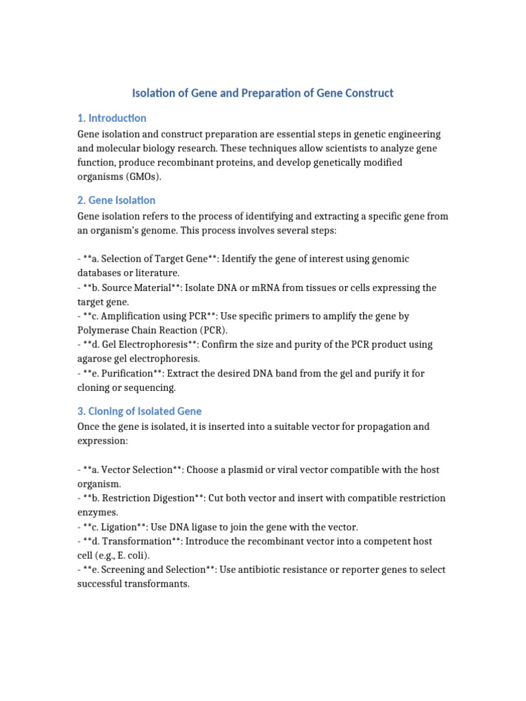 Gene Isolation and Construct Preparation | PDF | Plasmid | Molecular ...