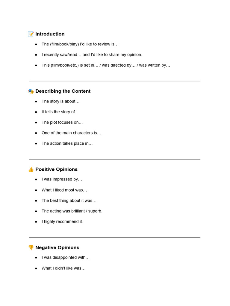 Essential Phrases for Writing Reviews | PDF