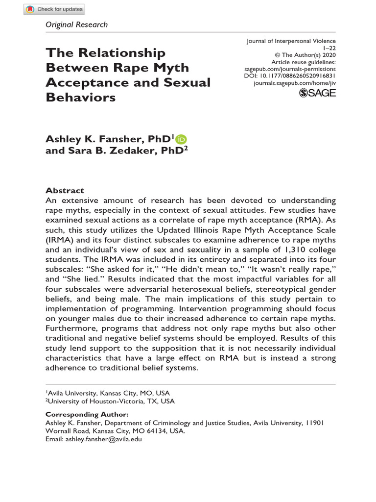 Rape Myth Acceptance and Sexual Behavior | PDF | Rape | Social Psychology