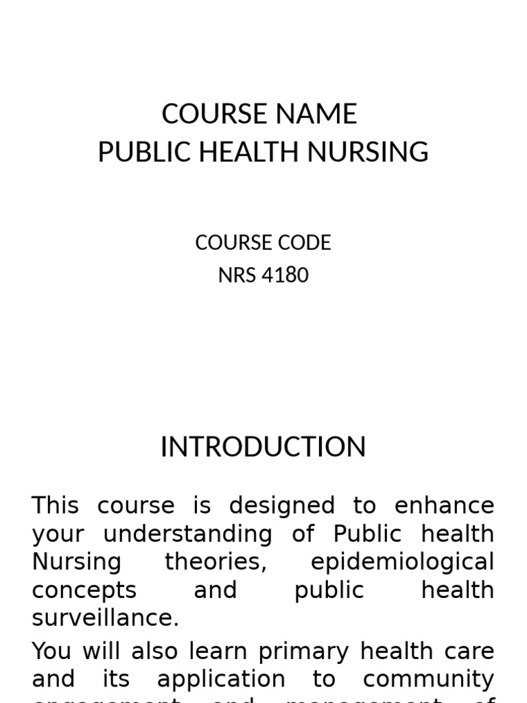 Public Health Nursing Course NRS 4180 | PDF | Public Health | Nursing