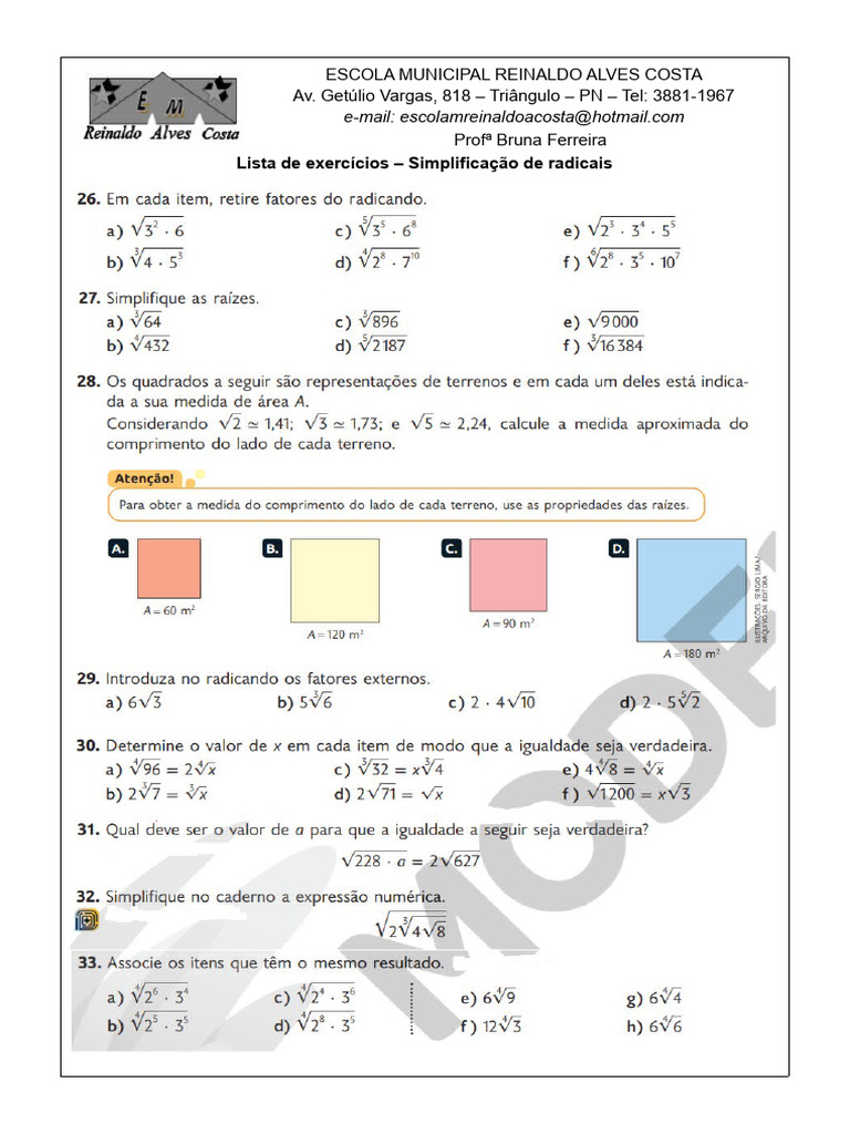 Lista - Simplificação de radicais | PDF