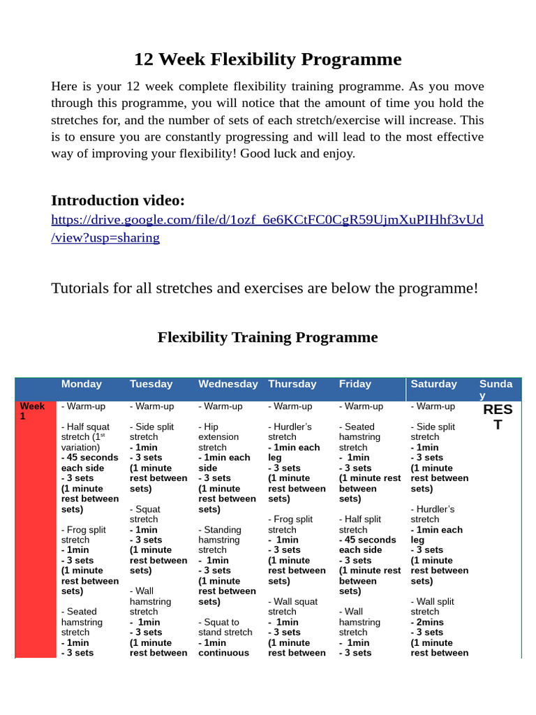 12-Week Flexibility Training Plan | PDF | Weight Training