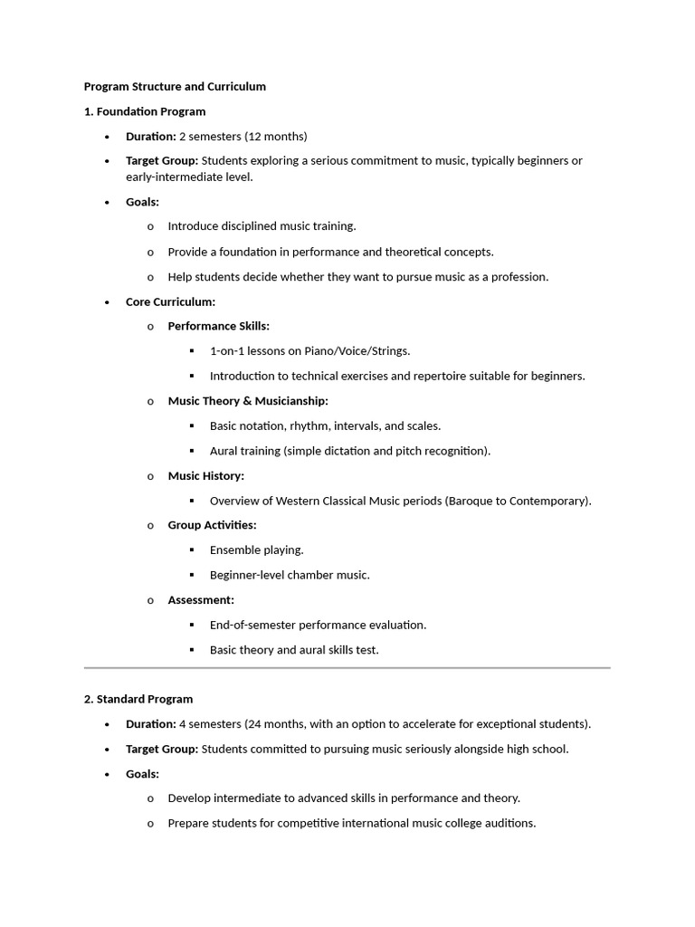 Music Program Structure Overview | PDF | Audition | Music Theory