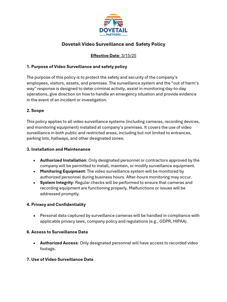 Dovetail Video Surveillance Policy 2025 | PDF | Closed Circuit ...