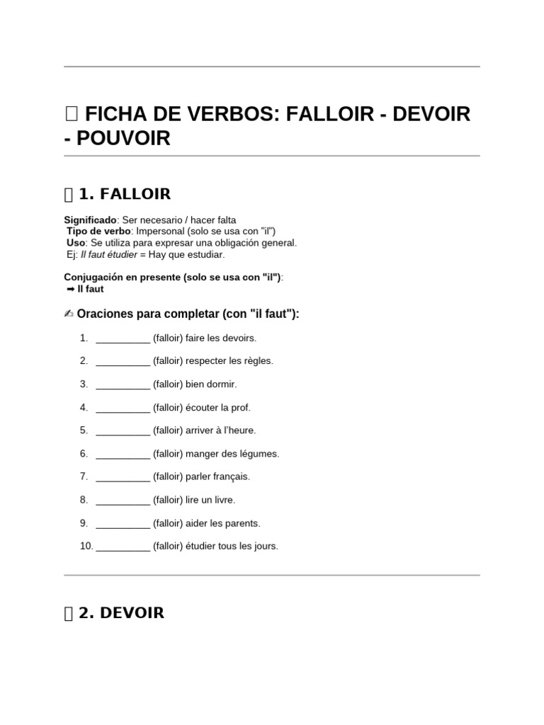 Conjugaison des verbes falloir et devoir | PDF | Théorie (échecs) | Échecs