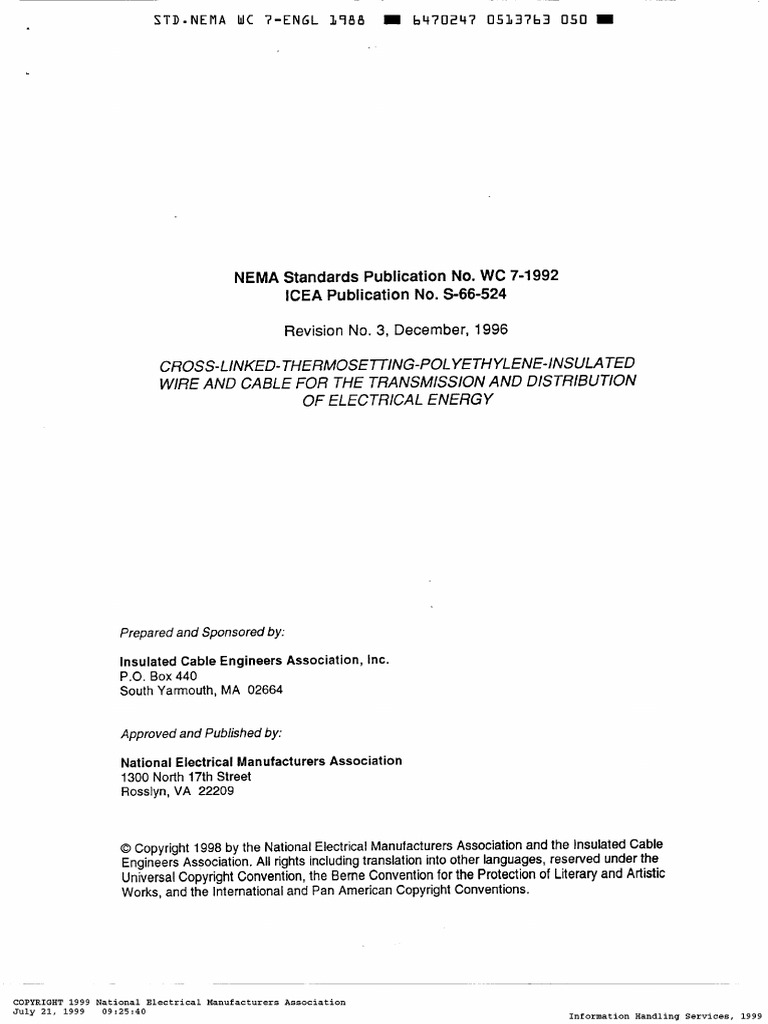 NEMA - WC7 - 1992 Cross Linked Insulated Wire and Cable For ...