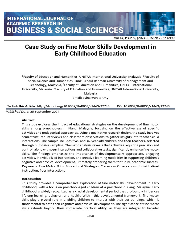 Case Study On Fine Motor Skills Development in Ear | PDF | Methodology ...