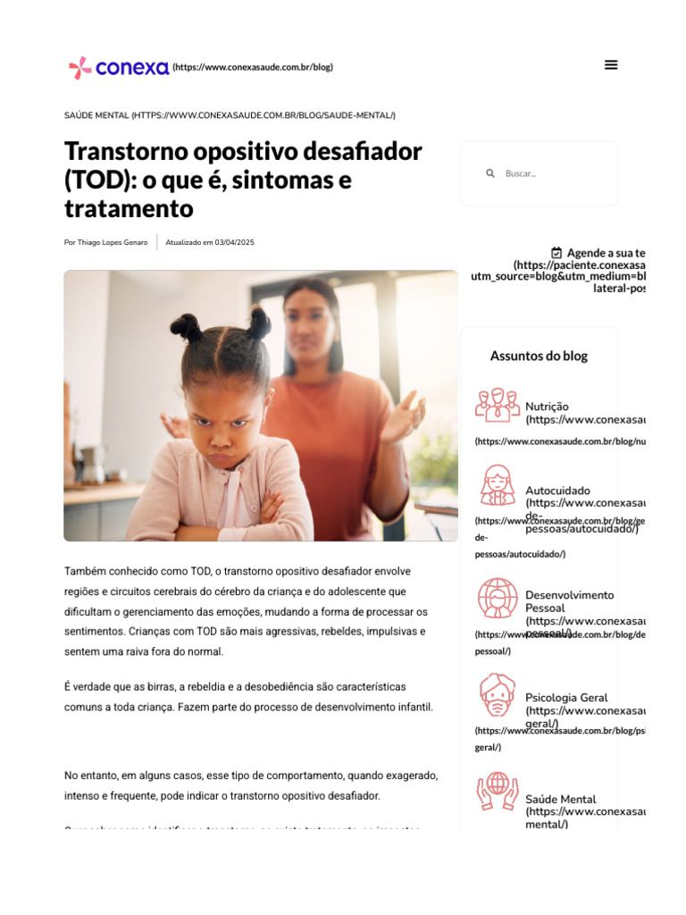 Entendendo o Transtorno Opositivo Desafiador | PDF | Transtorno de ...