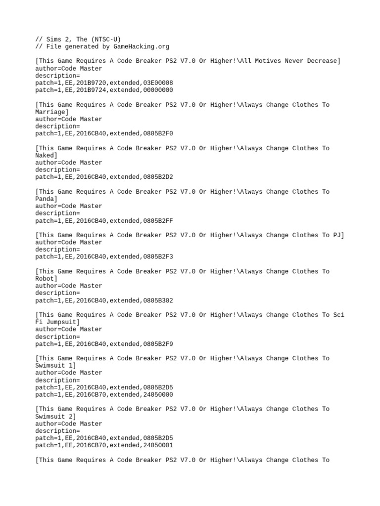 Sims 2 PS2 Cheat Codes Guide | PDF