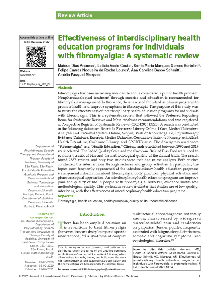 Interdisciplinary Health Education for Fibromyalgia | PDF ...