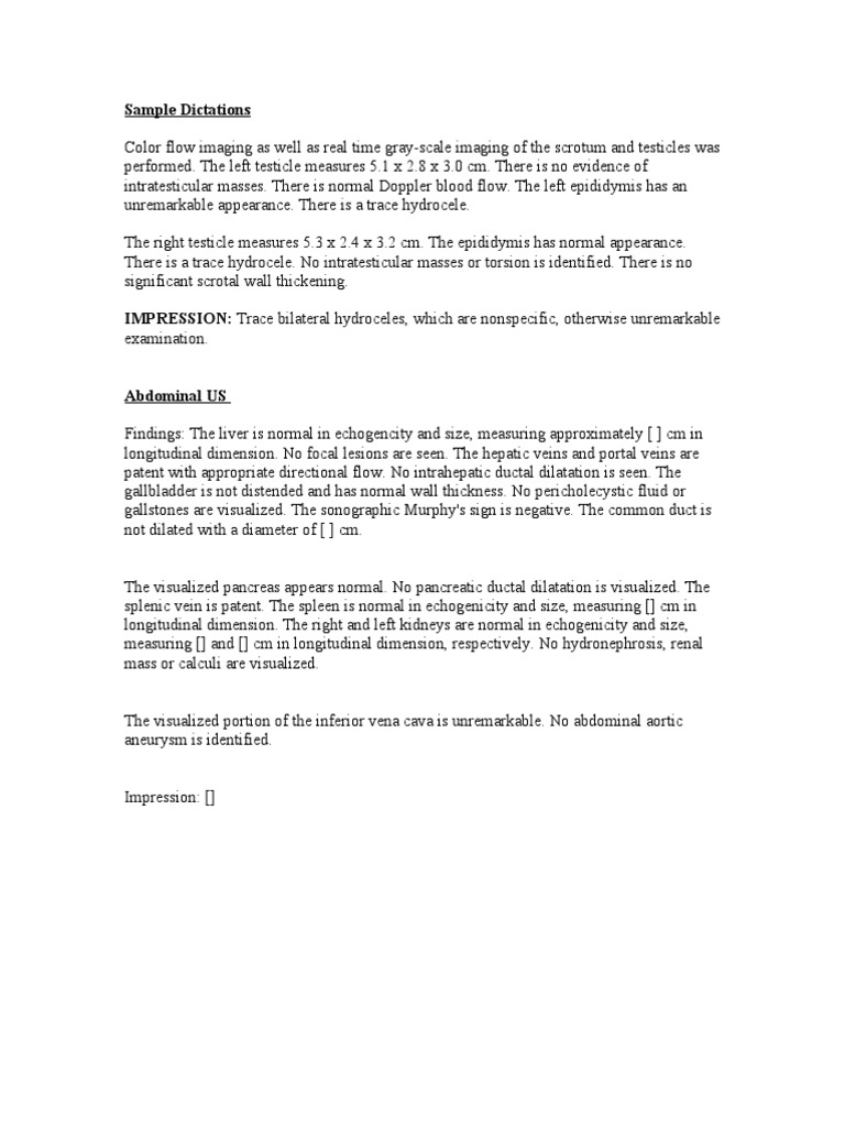 Sample Dictations Gallbladder Kidney
