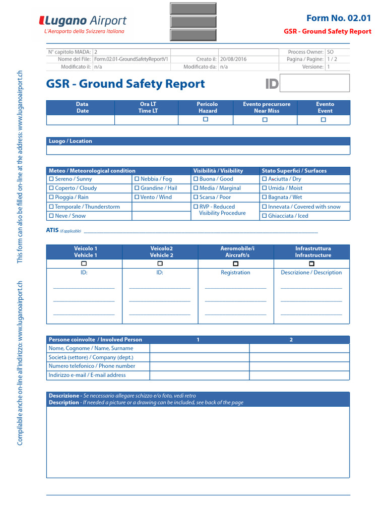 Form 02 01 Ground Safety Report v1 - Lugano | PDF