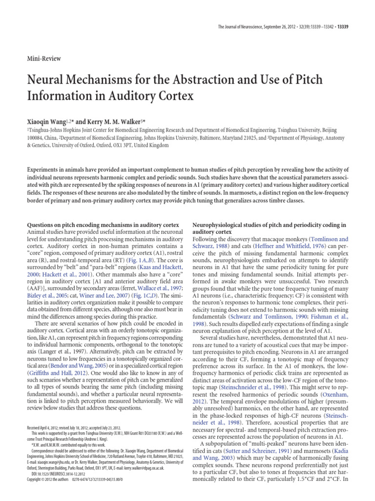 Neural Encoding of Pitch in Auditory Cortex | PDF | Pitch (Music ...