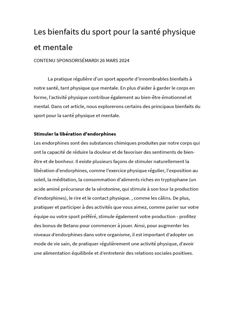 Bienfaits du sport sur la santé mentale | PDF | Anxiété
