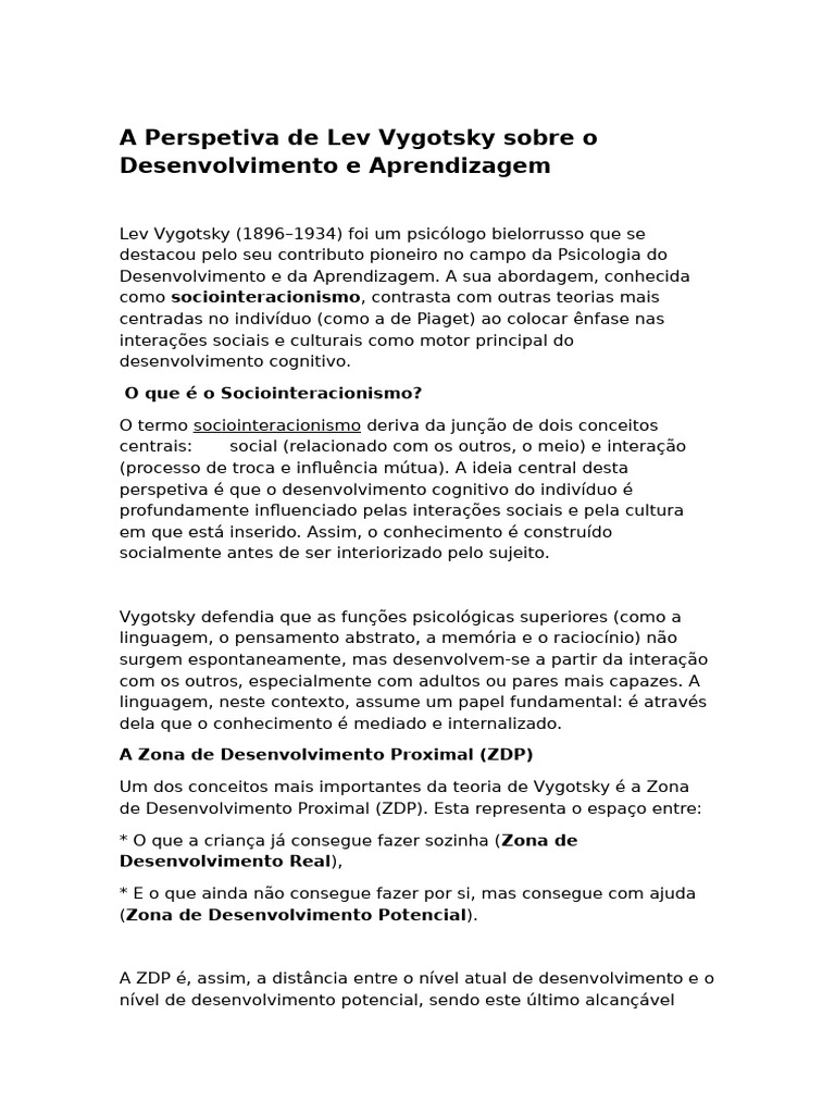 A Perspetiva de Lev Vygotsky Sobre o Desenvolvimento e Aprendizagem ...