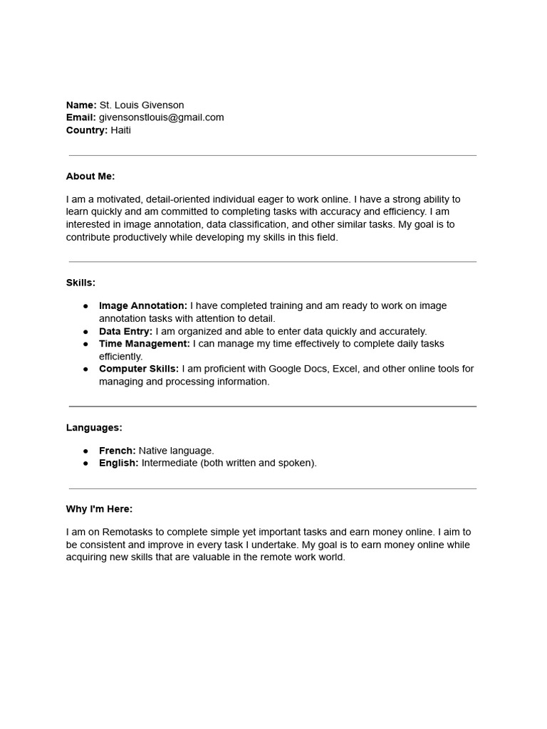 Remotasks Profile of St. Louis Givenson | PDF