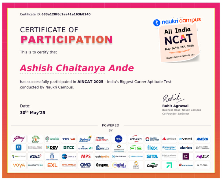 Naukri Campus Ai Ncat Participation May 2025 | PDF