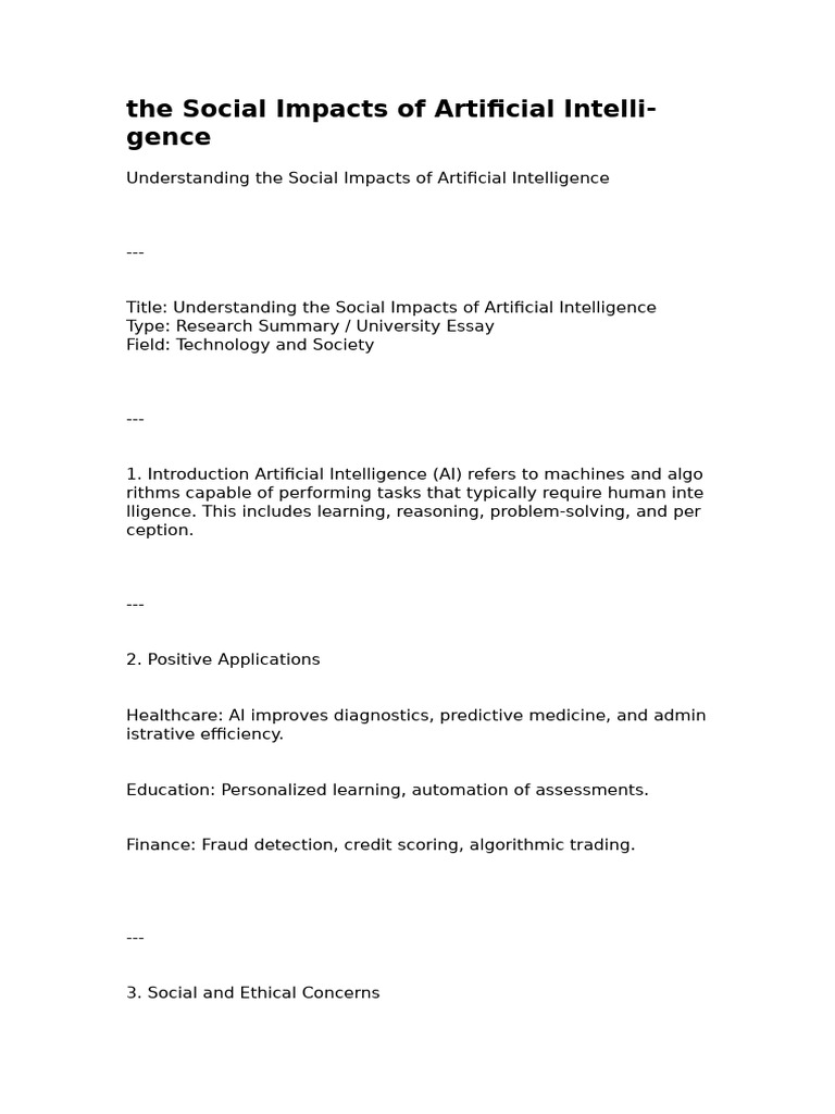 The Social Impacts of Artificial Intelligence | PDF