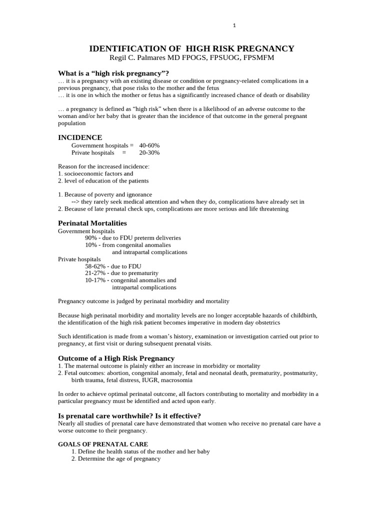 Identification of High Risk Pregnancy | PDF | Pregnancy | Preterm Birth