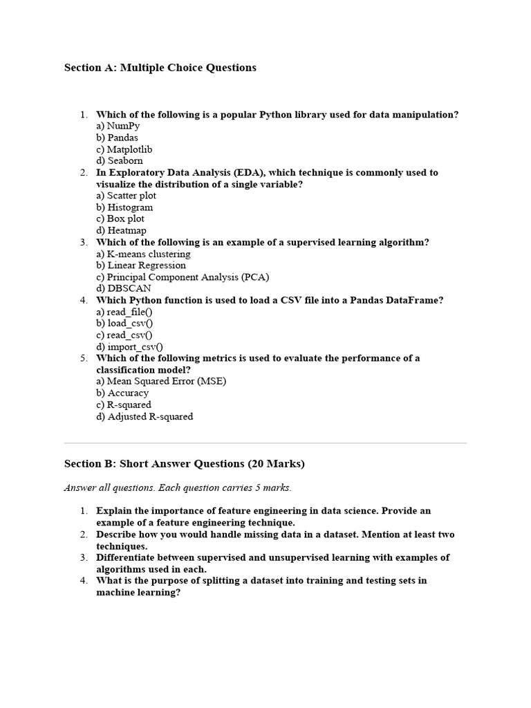 Machine Learning Exam Questions | PDF | Coefficient Of Determination ...
