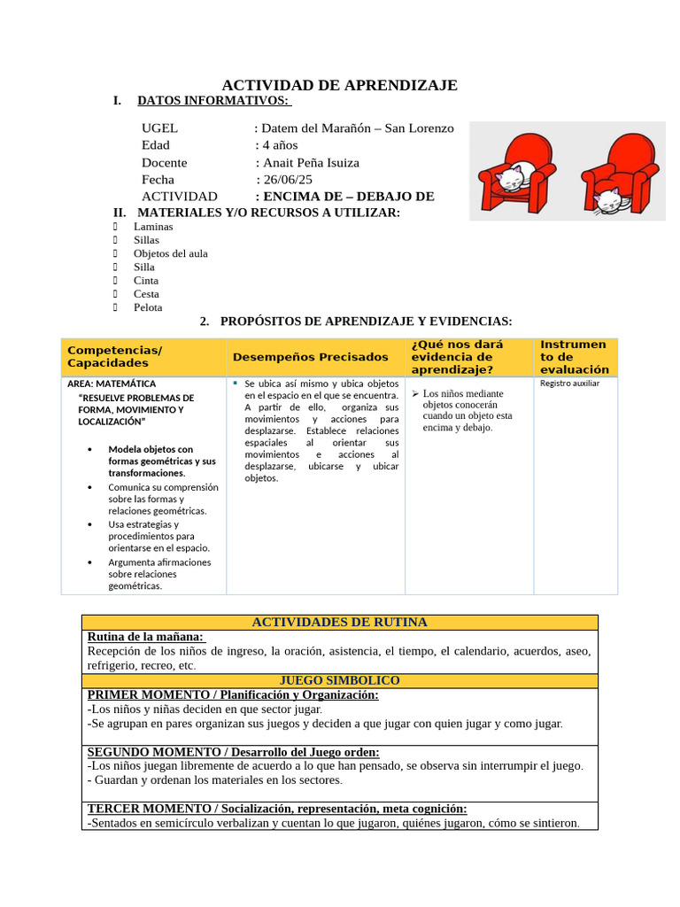 Actividad de Aprendizaje: Encima y Debajo | PDF | Aprendizaje | Cognición
