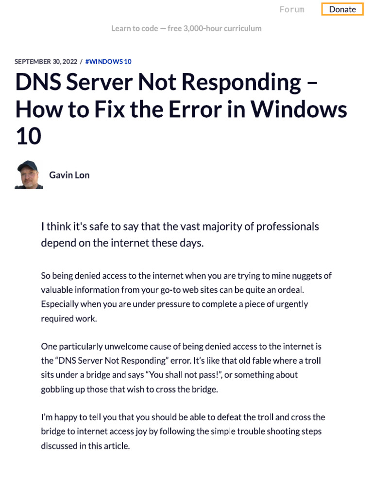 DNS Server Not Responding - How To Fix The Error in Windows 10 | PDF