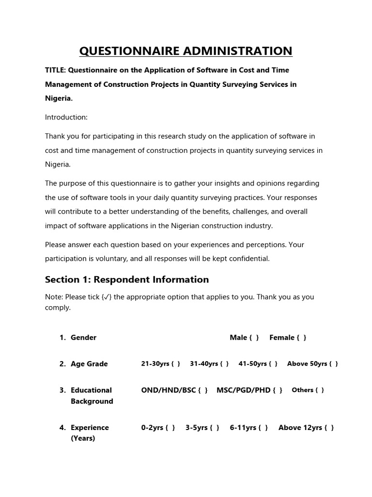 Original Questionnaire Administration Edited | PDF | Building ...