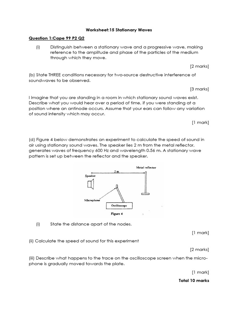 Worksheet 15 Stationary Waves 22 | PDF | Waves | Sound