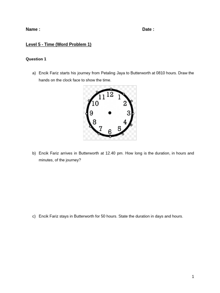 Time Calculation Word Problems | PDF