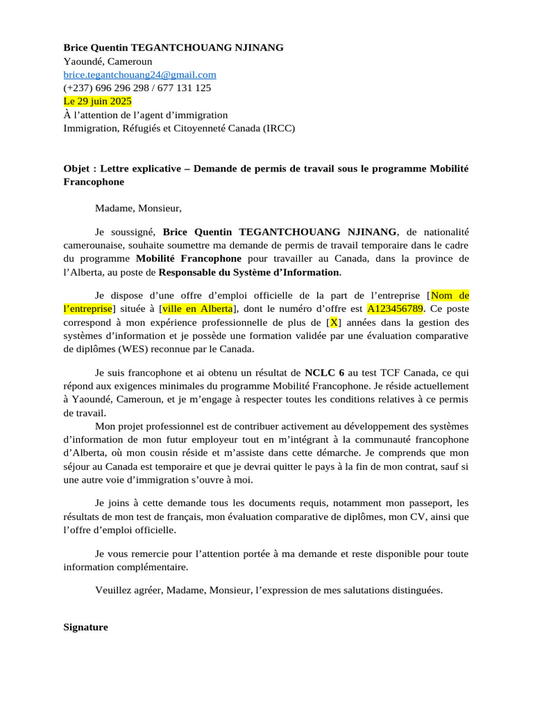 Demande de permis de travail Canada | PDF