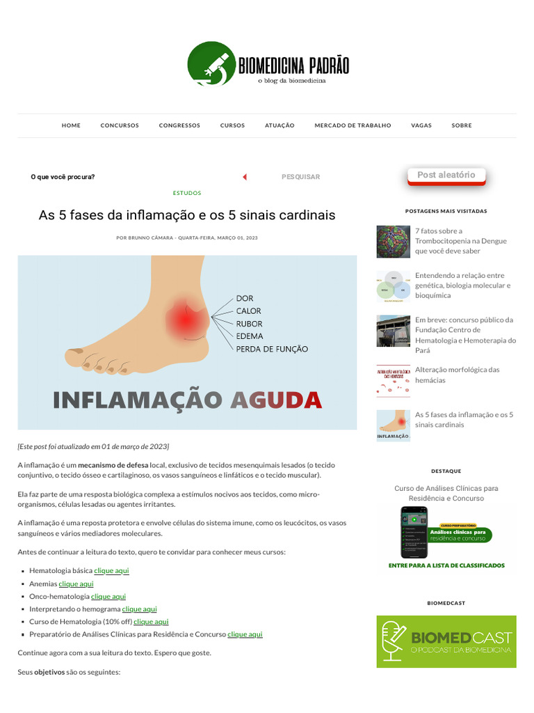 5 Sinais Cardinais da Inflamação | PDF | Inflamação | Necrose