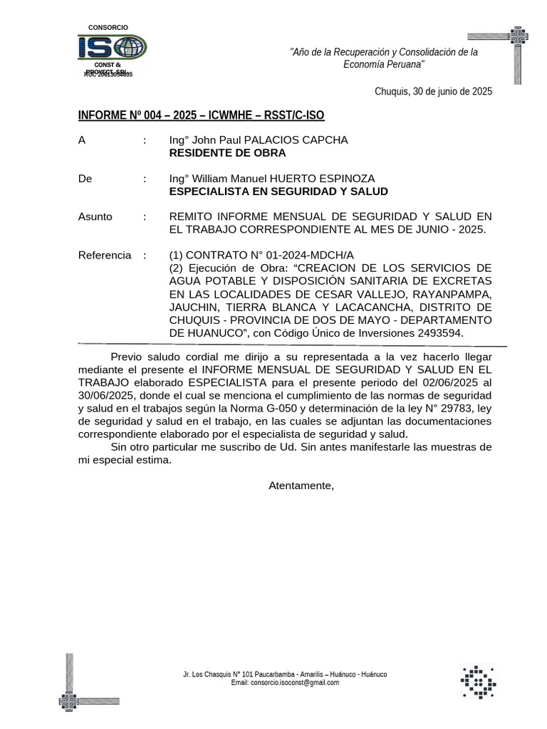 Informe Mensual de Seguridad y Salud 2025 | PDF