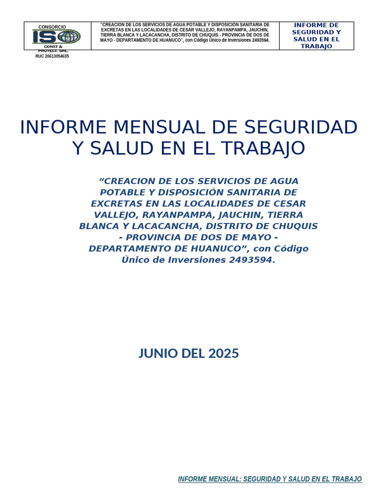 Informe Mensual Mes de Junio Del 2025 | PDF | Seguridad y salud ...