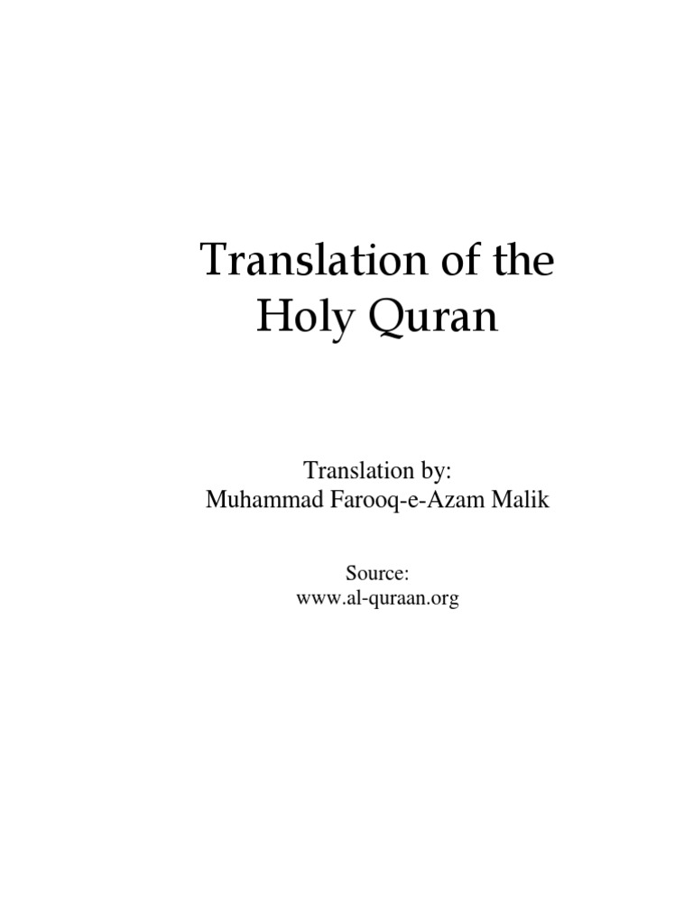 English Translation of by Malik, Muhammad Farooq-i-Azam