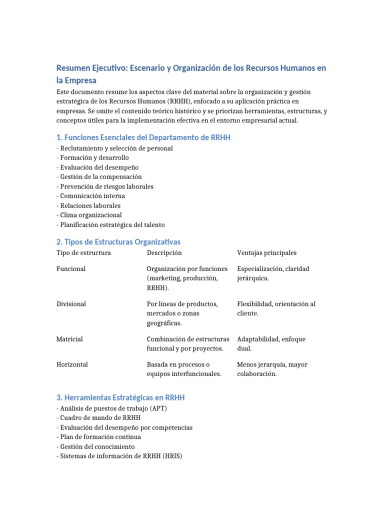 Resumen Estrategia RRHH Empresa | PDF