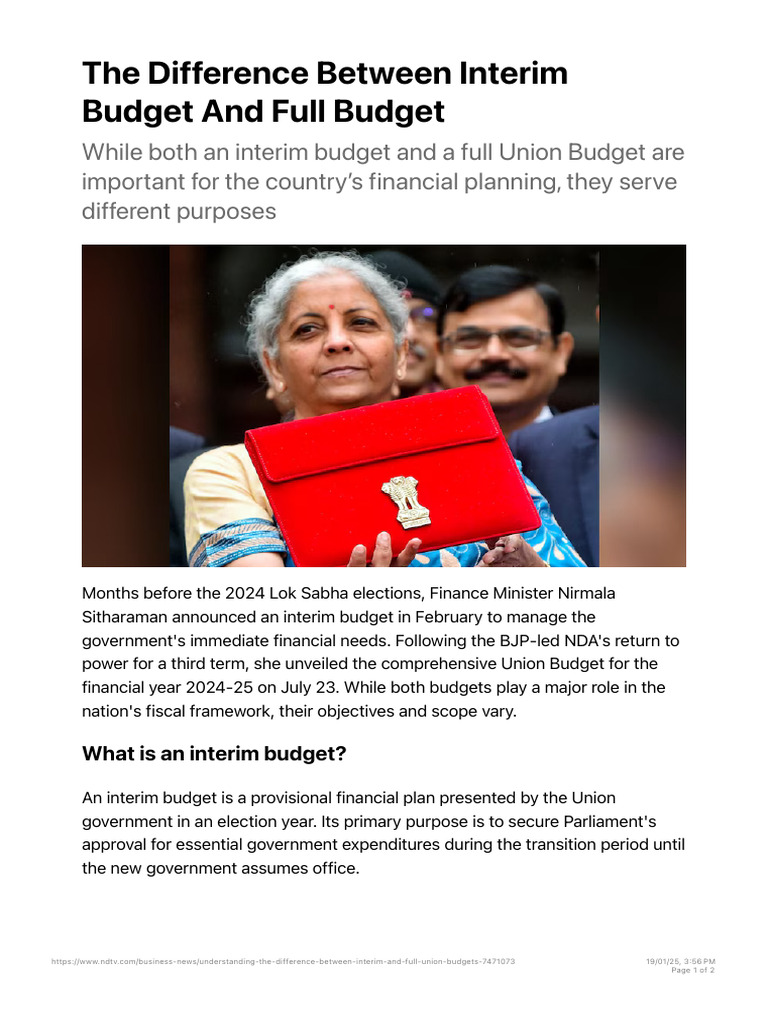 The Difference Between Interim Budget and Full Budget | PDF | Budget ...