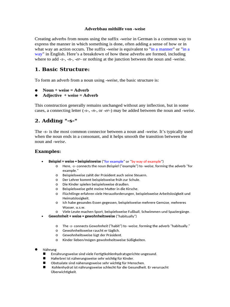 Adverbbau Mithilfe Von - Weise | PDF