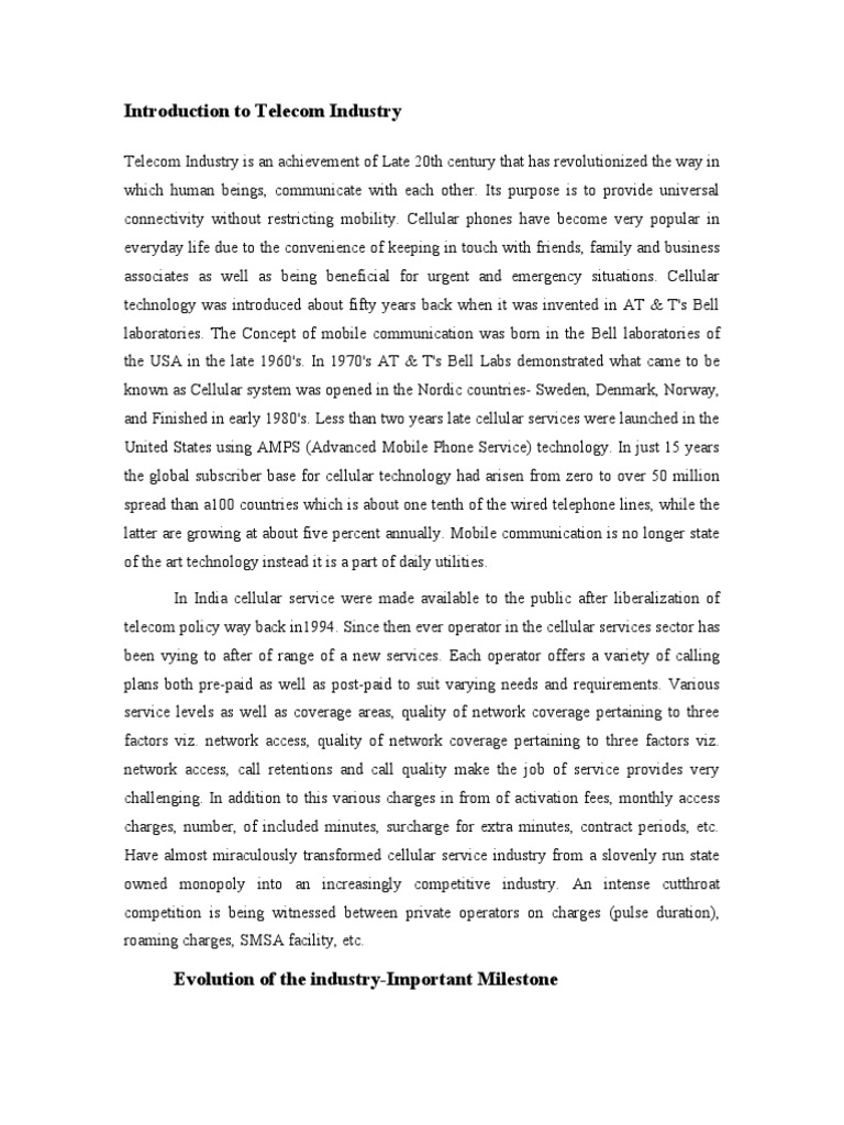 Introduction To Telecom Industry | PDF | Mobile Phones | Mergers And ...