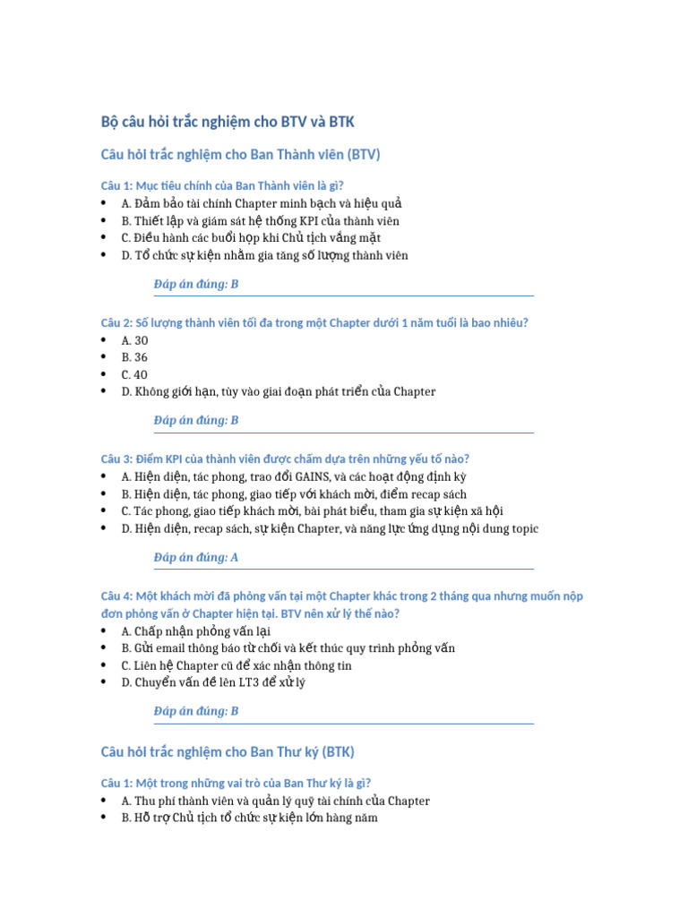 BTV BTK Quiz | PDF