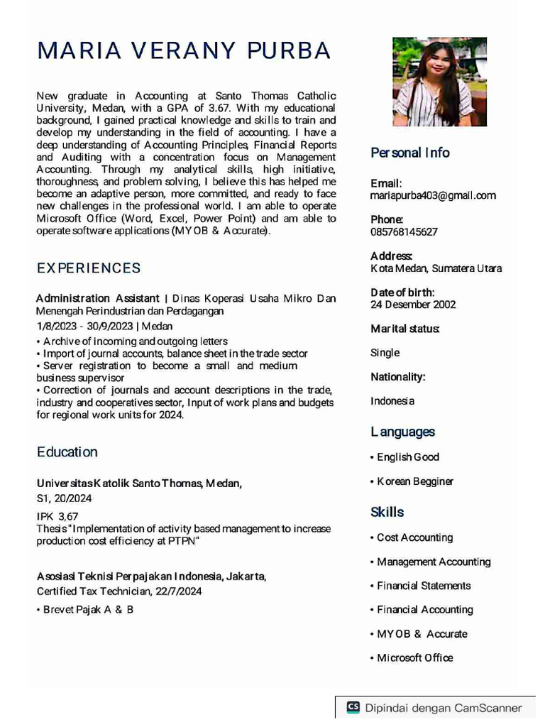 CV, KTP, Ijazah, Transkrip - Maria Verany Purba | PDF