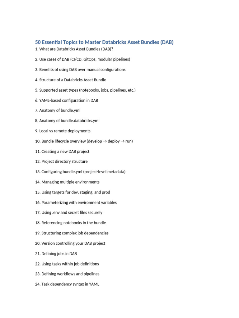 Databricks Asset Bundles 50 Topics | PDF