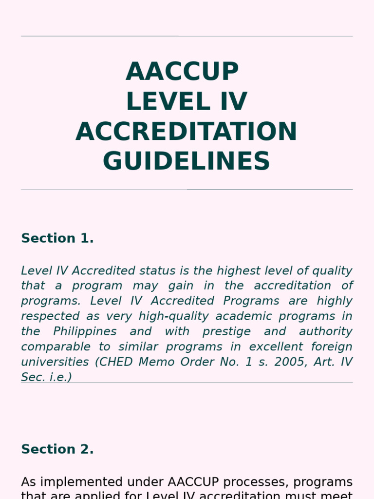 AACCUP Level IV Accreditation Guidelines | PDF